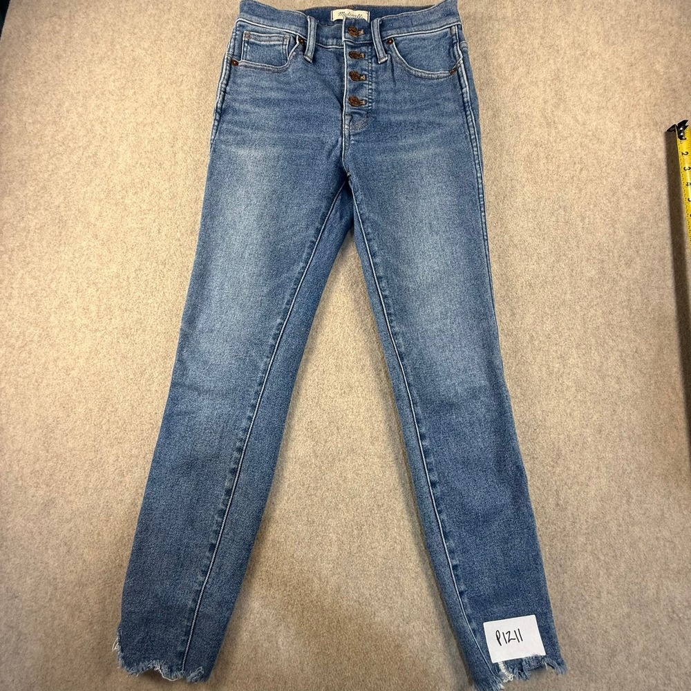 Madewell 10 High-Rise Skinny Jeans Button Fly Raw Hem Medium Wash Blue 26